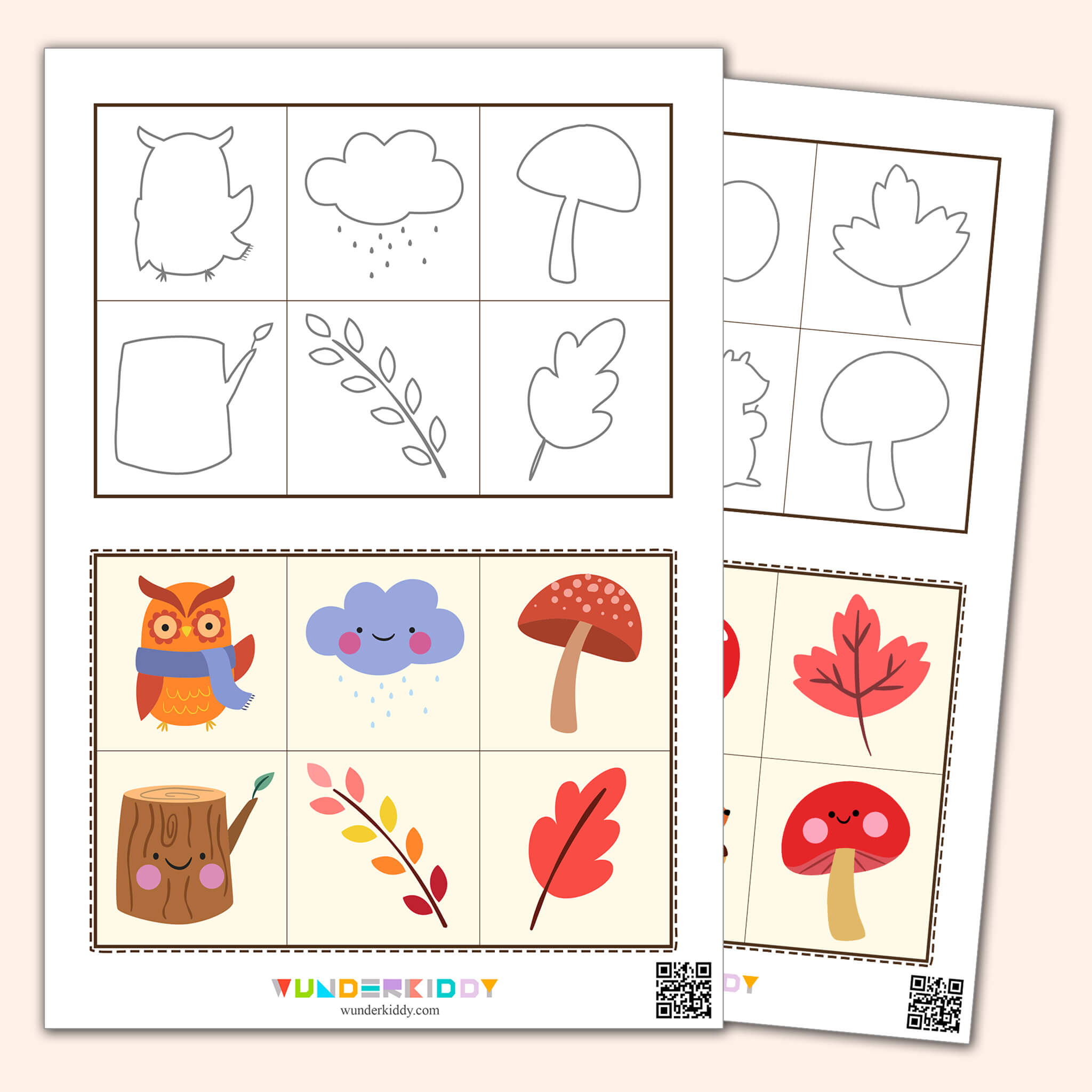 Matching Game for Kindergarten Autumn Bingo