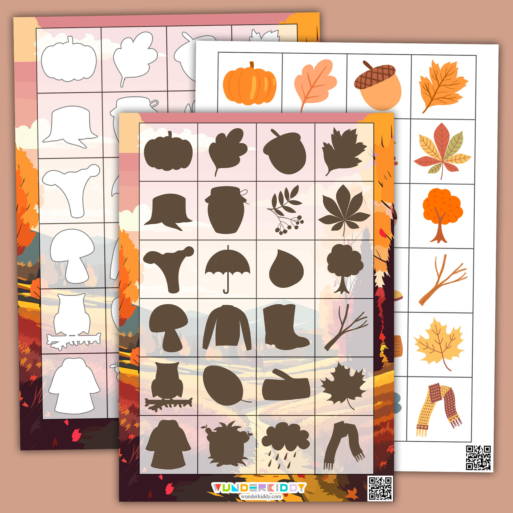 Autumn Season Shadow Matching Cards