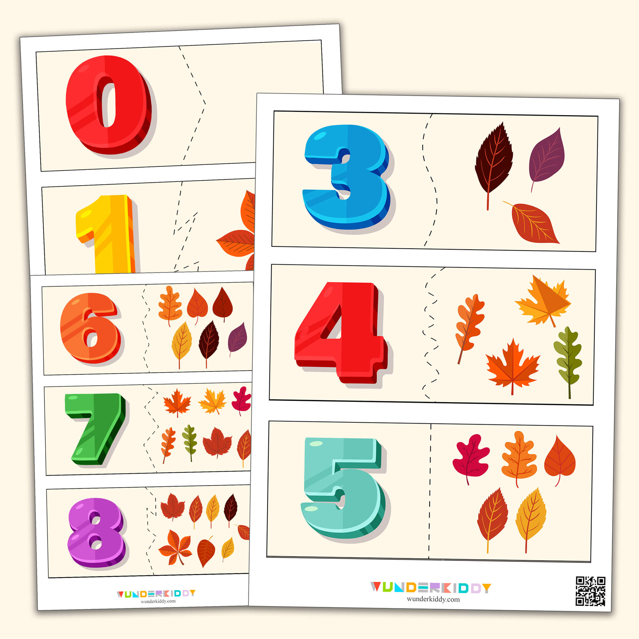 Math Flashcards for Matching Game Count the Leaves