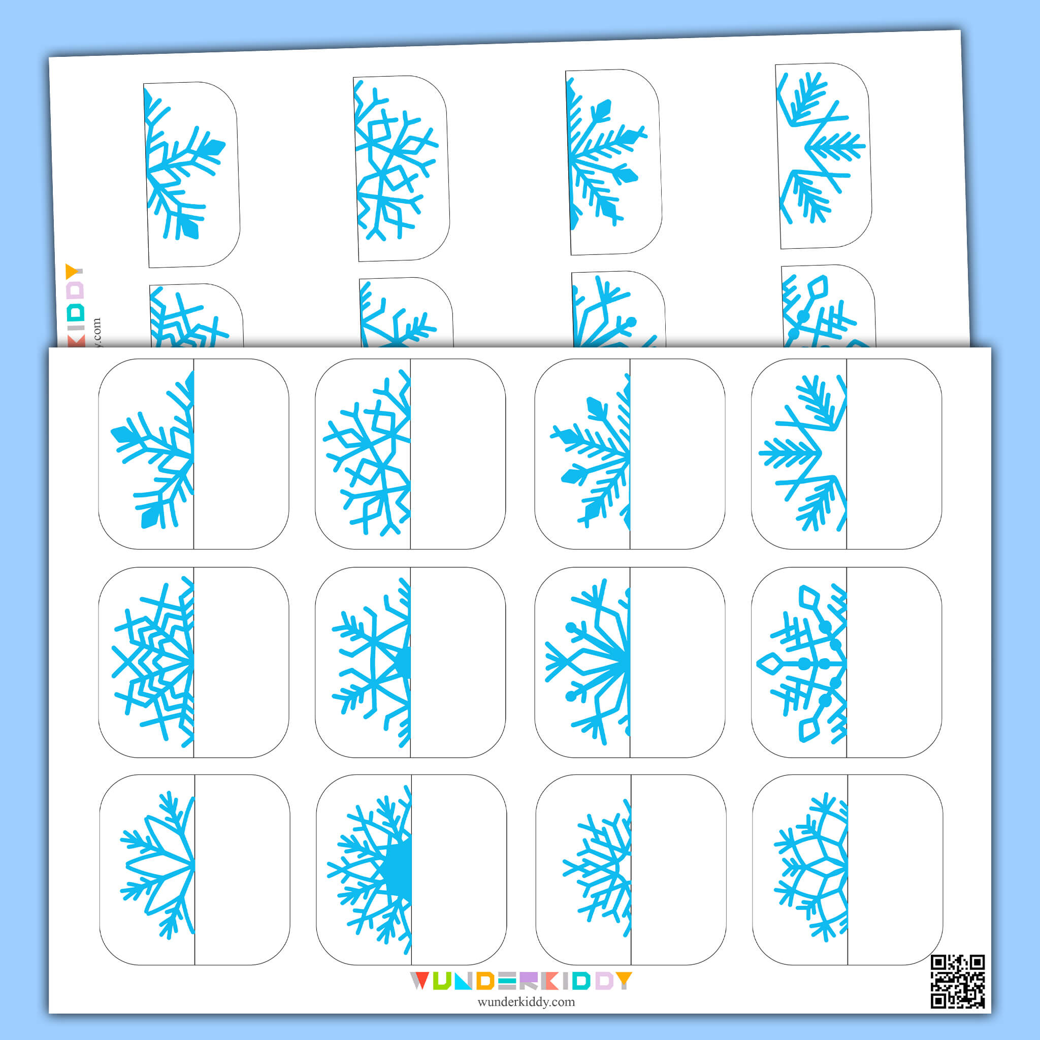 Lernspiel «Schneeflockenhälften zuordnen»